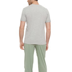 Diamond Short Sleeve Cotton Pajama Set // Grey Melange + Green (S)