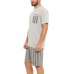 Striped Tee + Woven Short Set // Grey Melange (S)