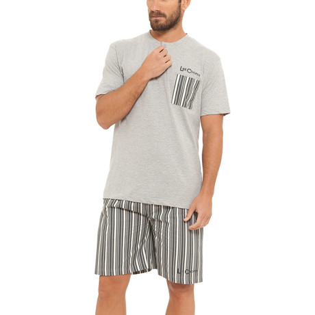 Striped Tee + Woven Short Set // Grey Melange (S)