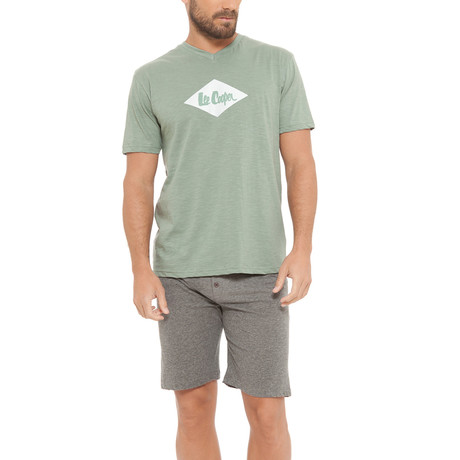 Lee Cooper Tee + Short Set // Green + Medium Melange Grey (S)