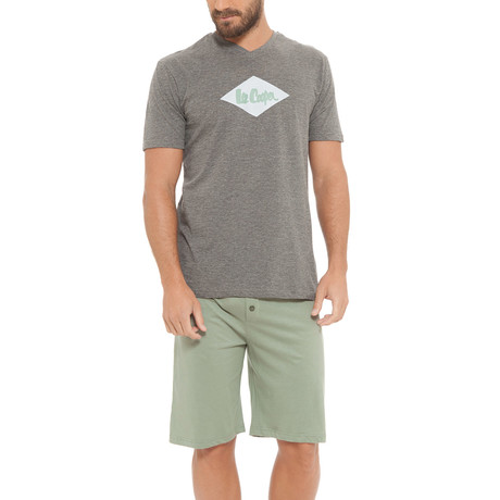 Lee Cooper Tee + Short Set // Medium Melange Grey + Green (S)