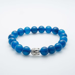 Jean Claude Jewelry // Agate + Silver Plated Buddha Bracelet // Blue