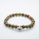 Natural Unakite Stone + Silver Anchor Bracelet // Multi