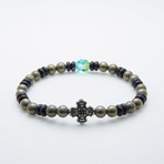 Dell Arte // Pyrite + Roundel Gold Stone + Cross Charm Bracelet // Multicolor