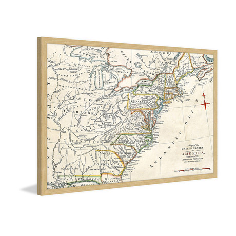 Map of East Coast // Framed Painting Print (18"W x 12"H x 1.5"D)