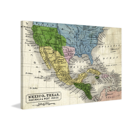 Mexico-Texas Map // Wrapped Canvas (18"W x 12"H x 1.5"D)