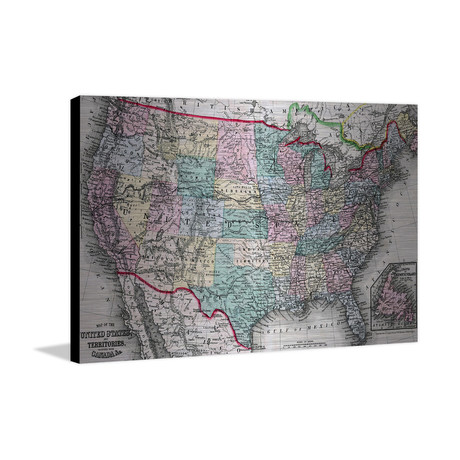 US + Territories Map // Brushed Aluminum (18"W x 12"H x 1.5"D)