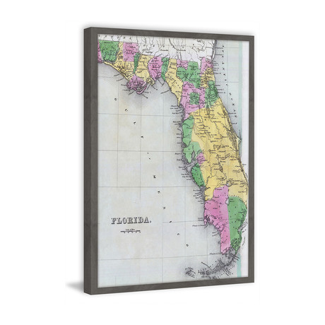 Florida Color Map // Framed Painting Print (12"W x 18"H x 1.5"D)