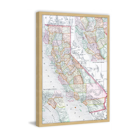 California Color Map // Natural // Framed Painting Print (12"W x 18"H x 1.5"D)