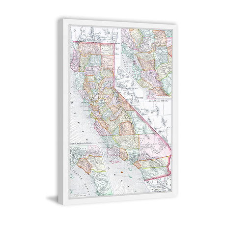 California Color Map // White // Framed Painting Print (12"W x 18"H x 1.5"D)