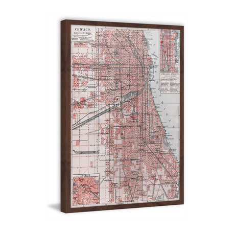 Chicago Inner City Map // Framed Painting Print (12"W x 18"H x 1.5"D)