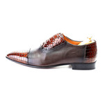 Omer Mixed Textured Croc Embossed Captoe Oxford // Tobacco + Bordeaux (Euro: 40)