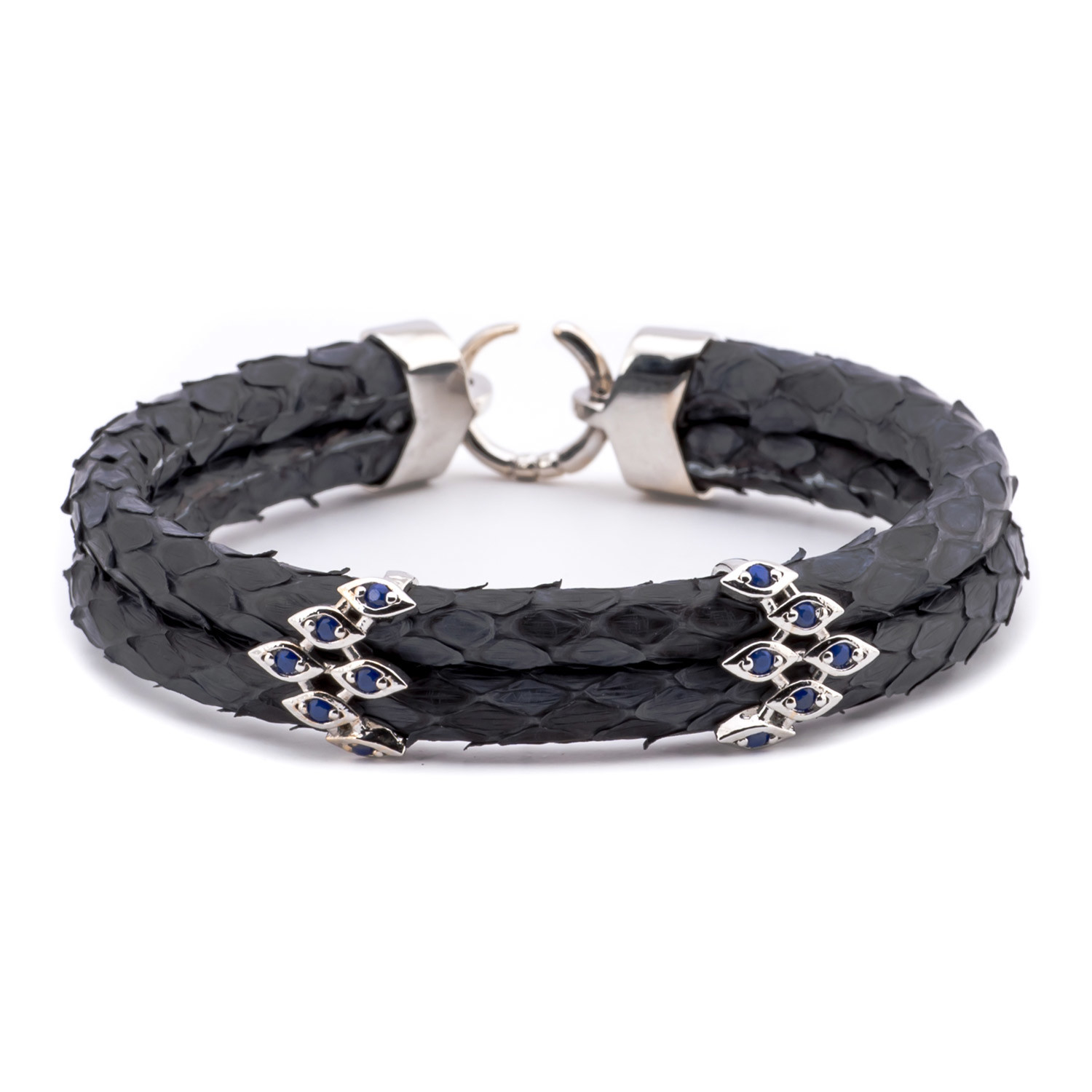 Scale Texture Multiple Evil Eye Double Wrap Bracelet Black Scale Texture Multiple Evil Eye Double Wrap Bracelet Black Silver Blue