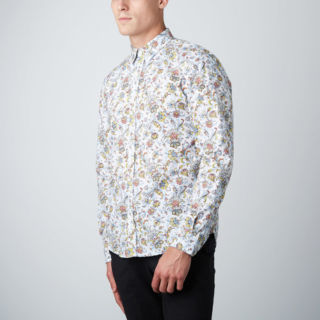 Floral Paisley Button-Up Shirt // White + Red (L)