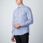 Hatch Print Button-Up Shirt // Blue (M)