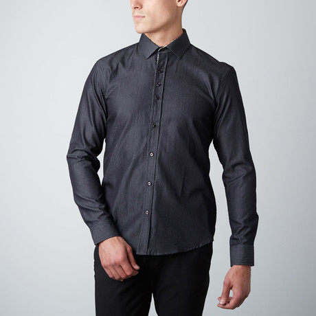 Textured Button-Up Shirt // Black (XL)
