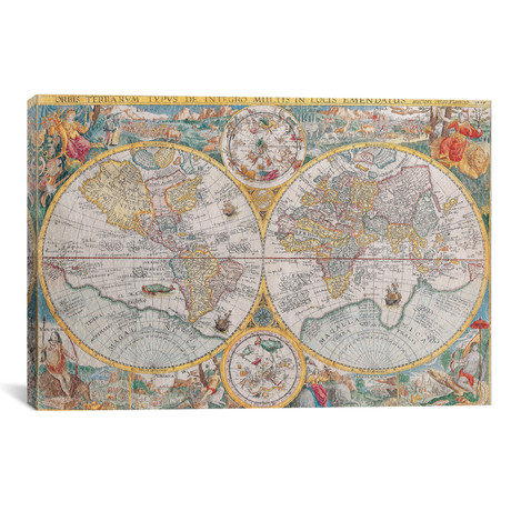 Antique Map of The World // 1594 (18"W x 12"H x 0.75"D)