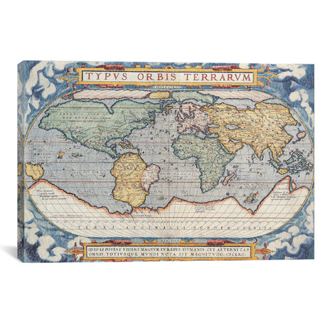Antique Map of The World // 1570 (18"W x 12"H x 0.75"D)