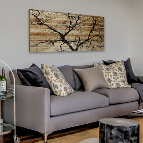 Sprouting Branches Painting Print // Natural Pine Wood (18"W x 12"H x 1.5"D)