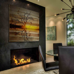 Glowing Sunset Lake Painting Print // Natural Pine Wood (18"W x 18"H x 1.5"D)