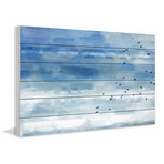 Cloudy Sky Birds Painting Print // White Wood (30"W x 20"H x 1.5"D)