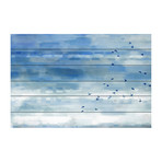 Cloudy Sky Birds Painting Print // White Wood (30"W x 20"H x 1.5"D)