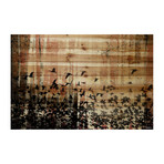 Bird Frenzy Painting Print // Natural Pine Wood (18"W x 12"H x 1.5"D)