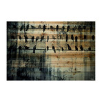 Wire Chatting Painting Print // Natural Pine Wood (18"W x 12"H x 1.5"D)