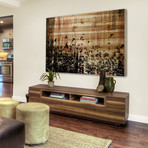 Bird Frenzy Painting Print // Natural Pine Wood (18"W x 12"H x 1.5"D)