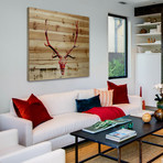 Angry Red Antlers Painting Print // Natural Pine Wood (18"W x 18"H x 1.5"D)