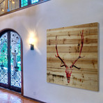 Angry Red Antlers Painting Print // Natural Pine Wood (18"W x 18"H x 1.5"D)