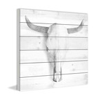 Chalky White Skull Painting Print // White Wood (18"W x 18"H x 1.5"D)