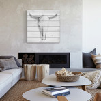 Chalky White Skull Painting Print // White Wood (18"W x 18"H x 1.5"D)