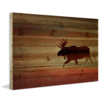 Traveling Moose Painting Print // Natural Pine Wood (18"W x 12"H x 1.5"D)