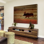 Traveling Moose Painting Print // Natural Pine Wood (18"W x 12"H x 1.5"D)