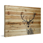 Curious Young Buck Painting Print // Natural Pine Wood (18"W x 12"H x 1.5"D)