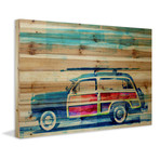 Scenic Surf Ride Painting Print // Natural Pine Wood (18"W x 12"H x 1.5"D)
