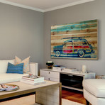Scenic Surf Ride Painting Print // Natural Pine Wood (18"W x 12"H x 1.5"D)