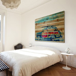 Scenic Surf Ride Painting Print // Natural Pine Wood (18"W x 12"H x 1.5"D)