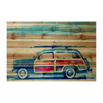 Scenic Surf Ride Painting Print // Natural Pine Wood (18"W x 12"H x 1.5"D)
