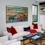 Scenic Surf Ride Painting Print // Natural Pine Wood (18"W x 12"H x 1.5"D)