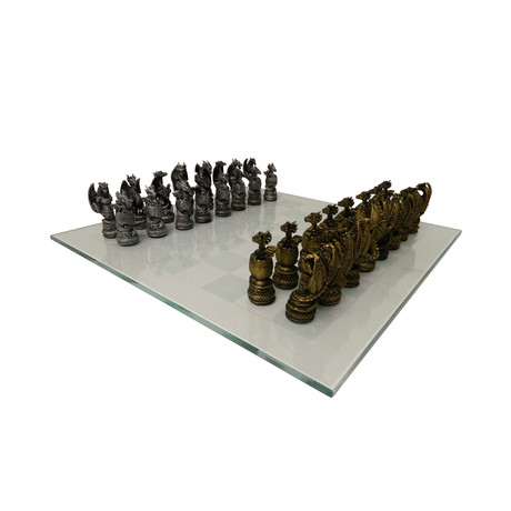 Chess USA // Dragon Kingdom Polystone Chess Set + Glass Board