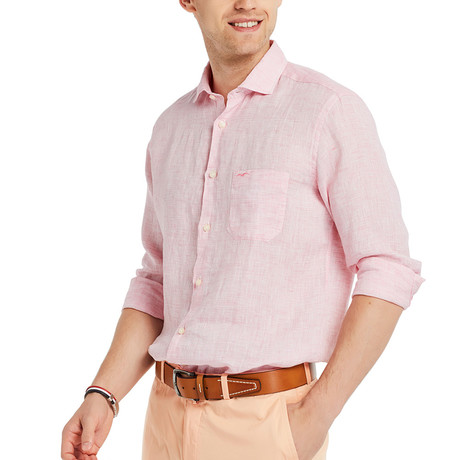 Long-Sleeved Linen Dress Shirt // Pink (S)