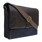 Aiden Canvas + Leather Laptop Messenger Bag // Blue + Brown