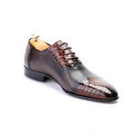 Omer Mixed Textured Croc Embossed Captoe Oxford // Tobacco + Bordeaux (Euro: 45)