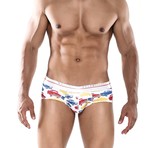 Old Cars Hipster Brief // White + Multi (M)