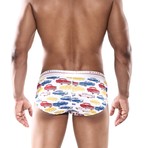 Old Cars Hipster Brief // White + Multi (S)