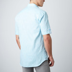 Linen Texture Short-Sleeve Button-Up Shirt // Turquoise (XL)