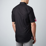 Checker Sheen Short-Sleeve Button-Up Shirt // Black (L)