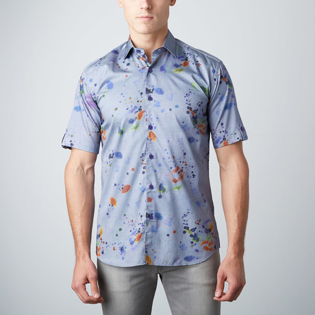 Splash Short-Sleeve Button-Up Shirt Shirt // Grey (XS)